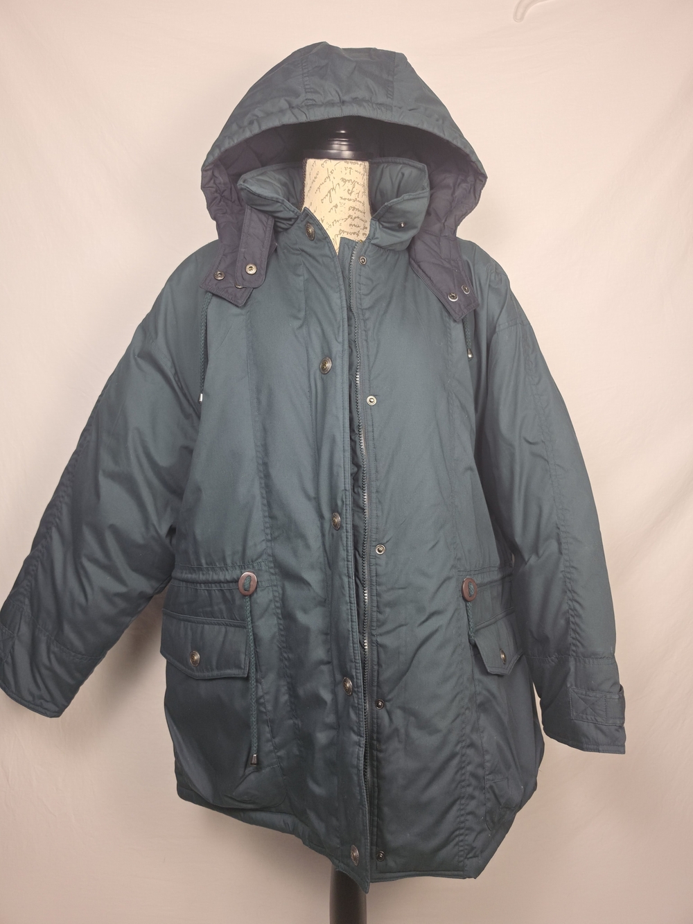 Mulberry Street Vintage 90s Down Filled Parka Coat Dark Green Hooded XL